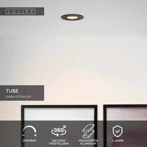 Lucide TUBE - Einbaustrahler - Ø 9,2 cm - 1xGU10 - Schwarz - USP